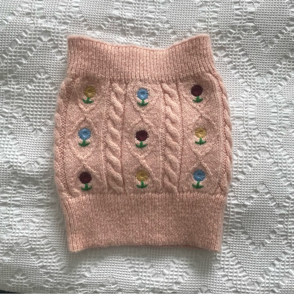 Zara Light Pink Floral Cable Knit Tube Top - Picture 2 of 6